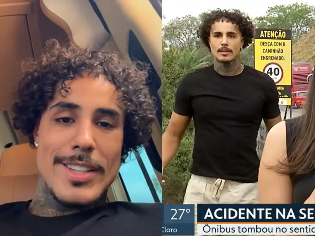 MC Livinho invade reportagem ao vivo sobre acidente e faz dancinha -  (crédito: Reprodução/Instagram - Globo)