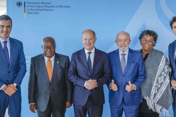 O almoço de trabalho foi oferecido pelo chanceler da Alemanha, Olaf Scholz, a chefes de Estado às margens da Assembleia Geral da ONU, em Nova York -  (crédito: Ricardo Stuckert)