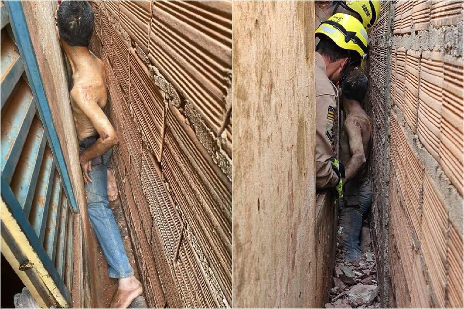 Homem fica preso entre muro e parede de casa no interior de Goiás