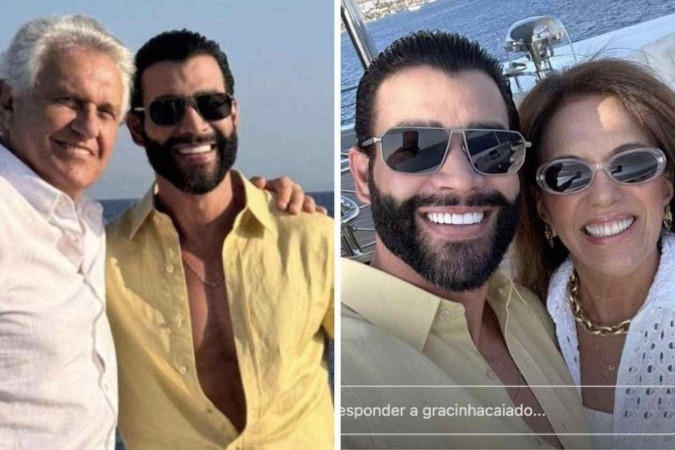 Gusttavo Lima em fotos com o governador de Goiás, Ronaldo Caiado (União Brasil) e sua esposa, Gracinha