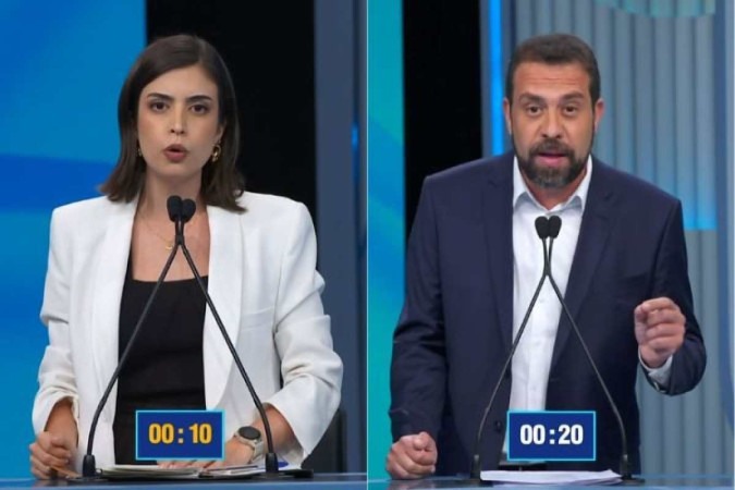 Tabata Amaral (PSB) e Guilherme Boulos (Psol) no debate das eleições de SP -  (crédito: Reprodução/TV Globo)