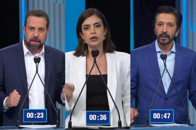 Guilherme Boulos e Tabata Amaral têm Ricardo Nunes como alvo no debate da Rede Globo -  (crédito: Rede Globo/Divulgação)