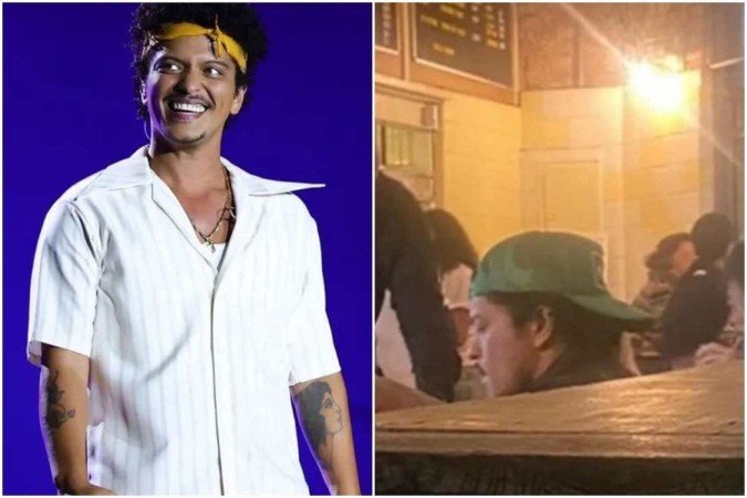 Bruno Mars, que fará turnê no Brasil, foi visto curtindo um bar em São Paulo -  (crédito: Reprodução/Instagram/@brunomars e @hooligansdobrunomars)