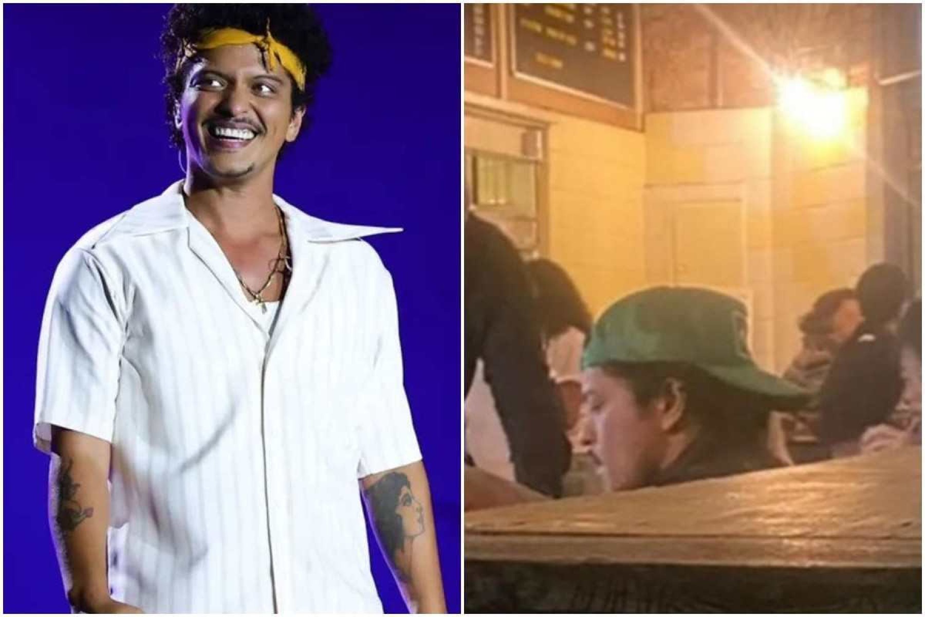 Bruno Mars é visto de chinelo e boné do Brasil em bar de São Paulo; vídeo