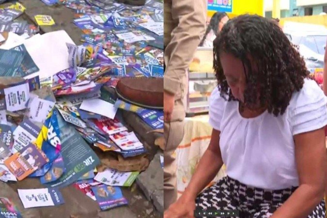 Mulher caiu em buraco tapado por santinhos em Salvador, na Bahia, e machucou o joelho