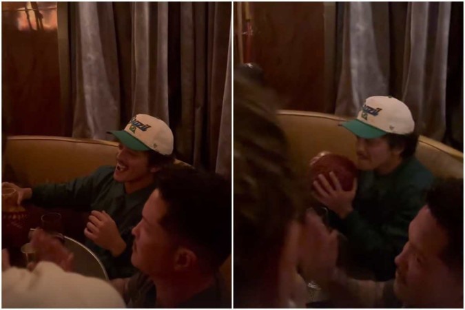 Bruno Mars celebrando aniversário em bar de São Paulo -  (crédito: Reprodução/Instagram)