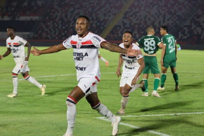 Jogadores do Botafogo-SP comemoram gol do alívio -  (crédito: Foto: João Victor Menezes de Souza/Agência Botafogo)