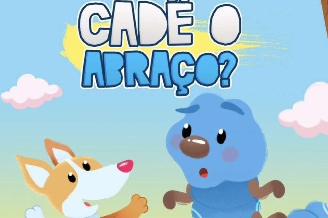 Na historinha Cadê o abraço?, o cãozinho Faro Farofa foi ilustrado como é na vida real