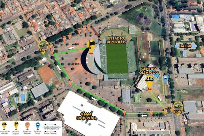 Demonstração visual das vias interditadas no Gama  -  (crédito: Divulgação/ Detran-DF)