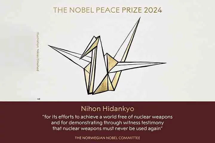 Nobel da Paz: ONG japonesa de sobreviventes de bombas atômicas vence prêmio -  Reprodução Twitter The Nobel Prize