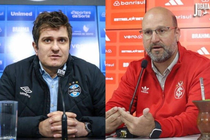 Antônio Brum e José Olavo Bisol deram entrevista nesta sexta-feira -  (crédito: Fotos: Lucas Uebel/Grêmio; Ricardo Duarte/Internacional)