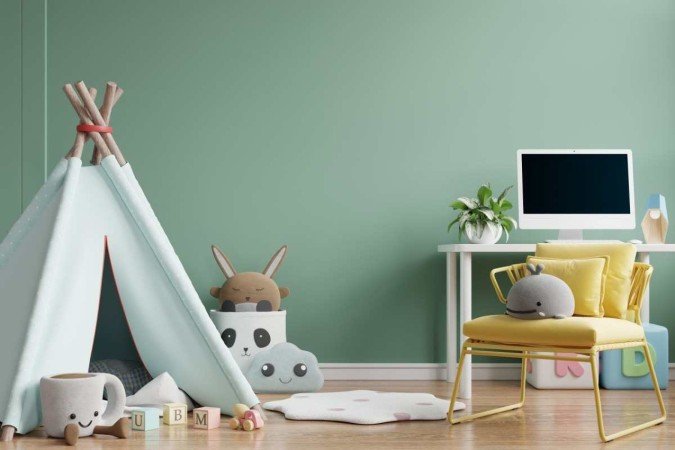  Mockup wall in the children's room,working interior on wall green color background.3d rendering
     -  (crédito: Image by Freepik)