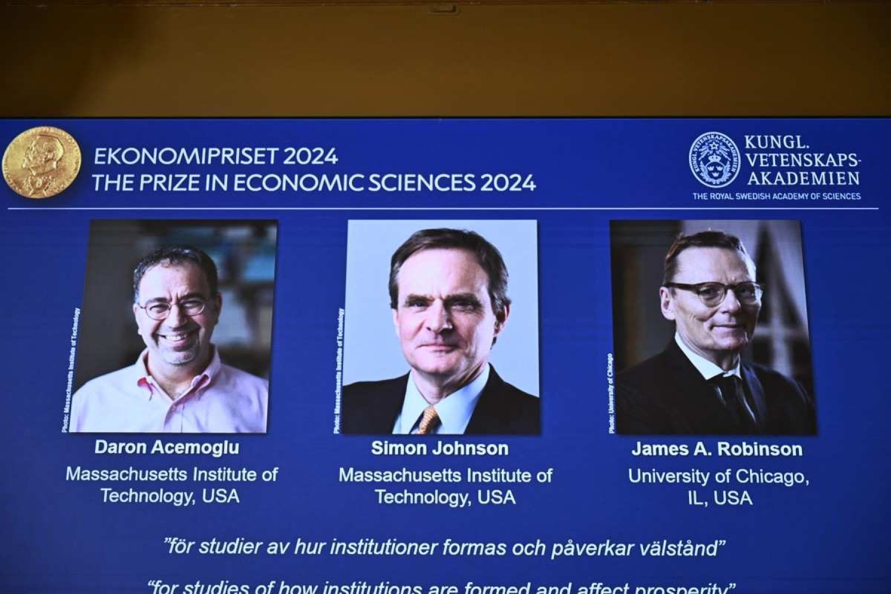 Nobel de Economia vai para trio que estudou prosperidade entre países