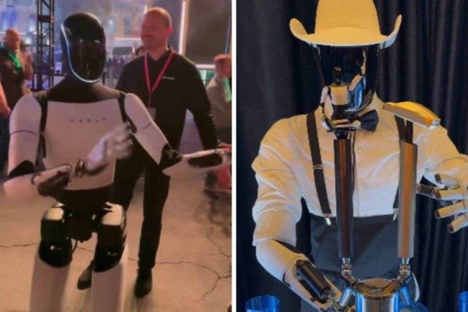 Robô Optimus dançando e fazendo drink em eventos - (crédito: Reprodução) Robô Optimus dançando e fazendo drink em eventos - (crédito: Reprodução)