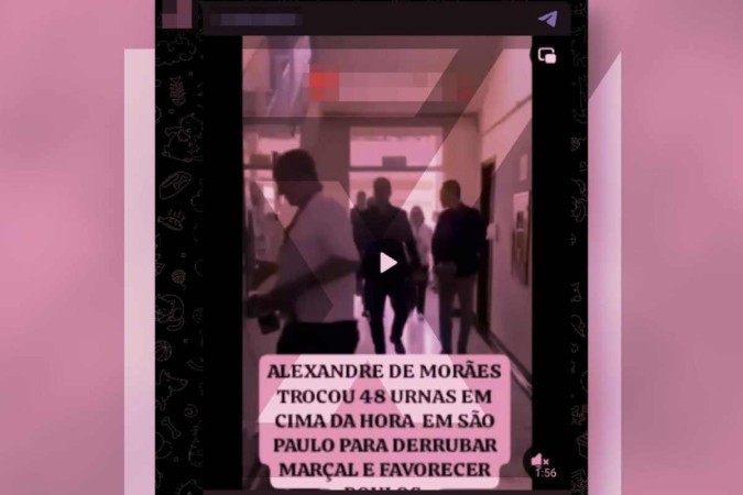 Postagem afirma que ministro Alexandre de Moraes, teria ordenado a troca de urnas na cidade de São Paulo para favorecer o candidato Guilherme Boulos em detrimento de Pablo Marçal. -  (crédito: Reprodução/Comprova)