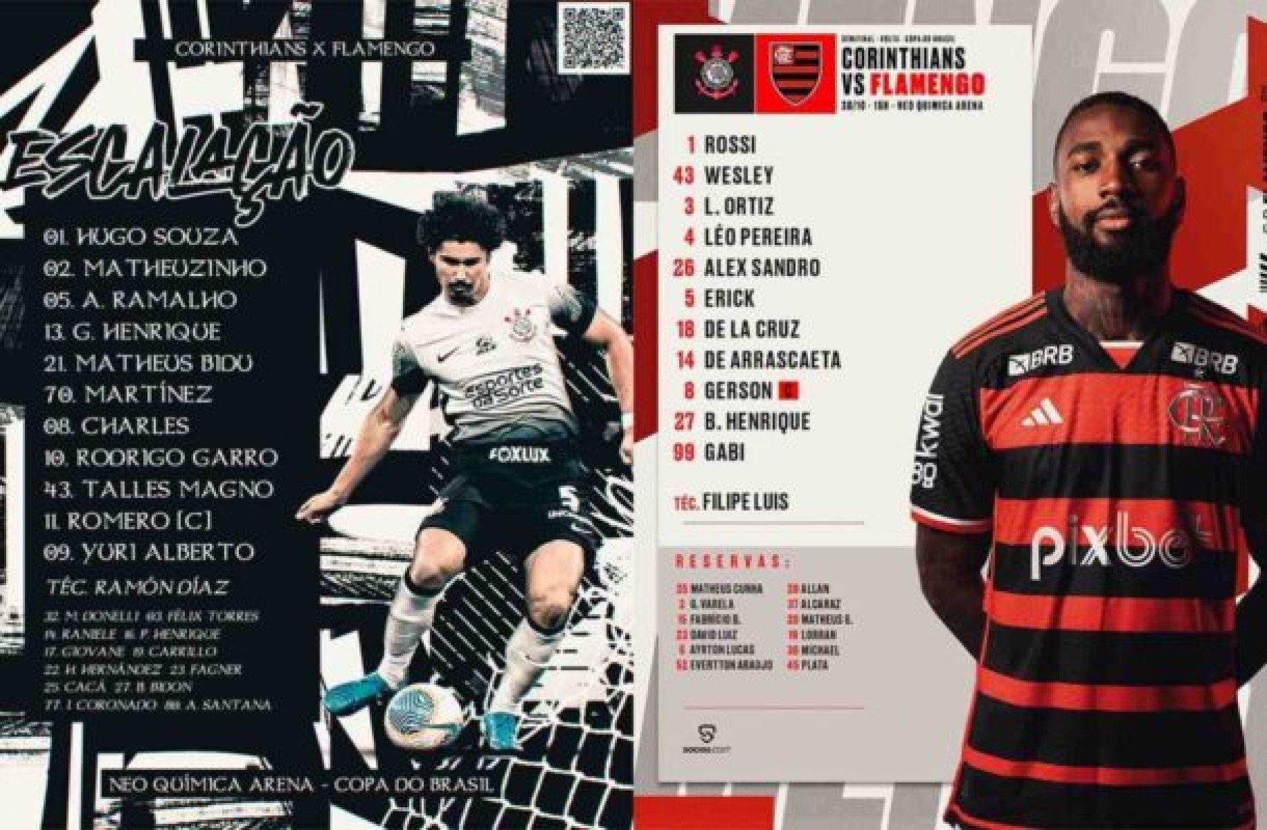 Corinthians e Flamengo escalados para o jogo que vale vaga à final da Copa do Brasil -  (crédito: Foto: divulgação Corinthians e Flamengo)