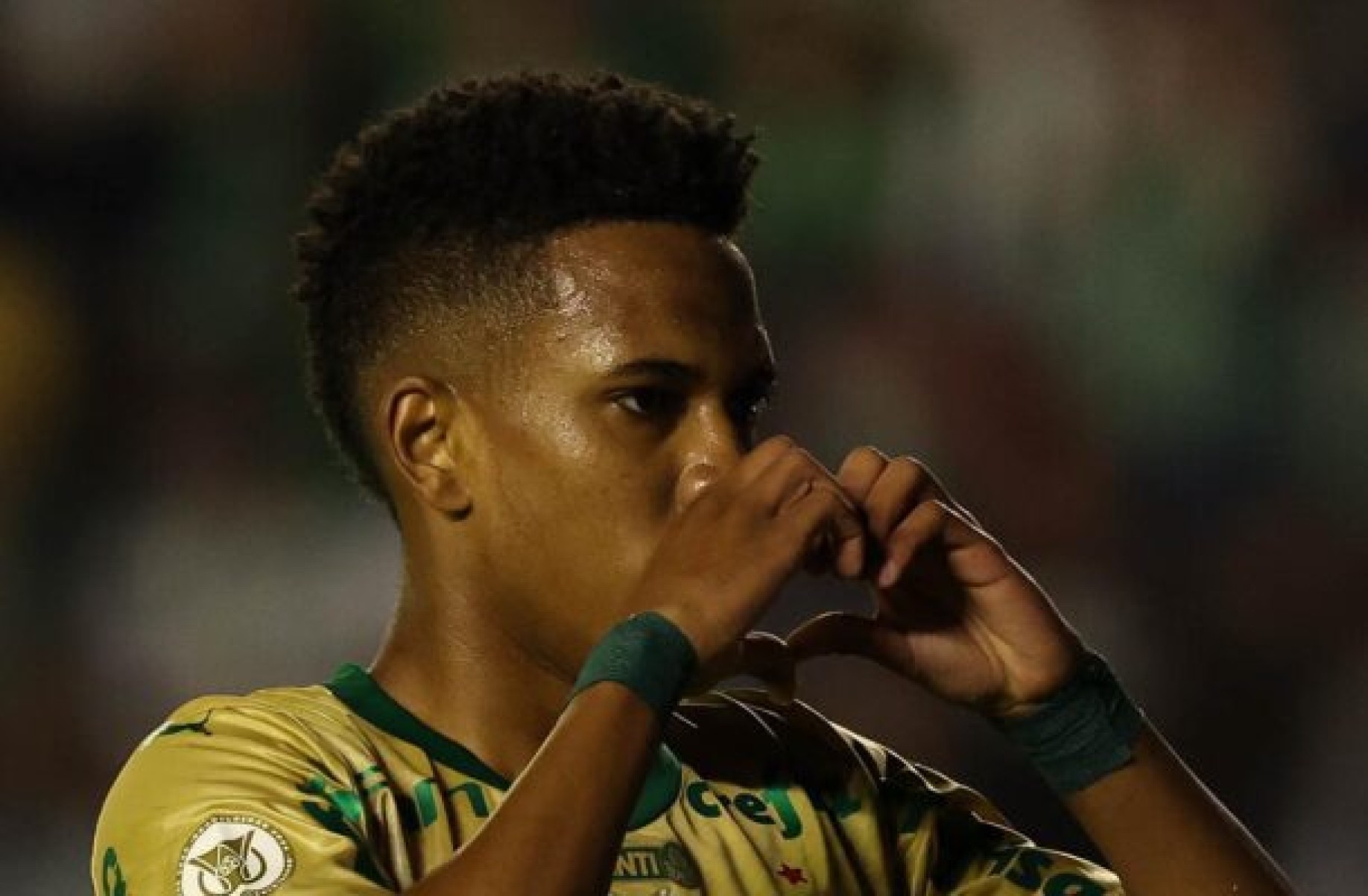  O jogador Est..v..o, da SE Palmeiras, comemora seu gol contra a equipe do EC Juventude, durante partida v..lida pela trig..sima rodada, do Campeonato Brasileiro, S..rie A, no Est..dio Alfredo Jaconi. (Foto: Cesar Greco/Palmeiras/by Canon)
     -  (crédito:  CESAR GRECO)