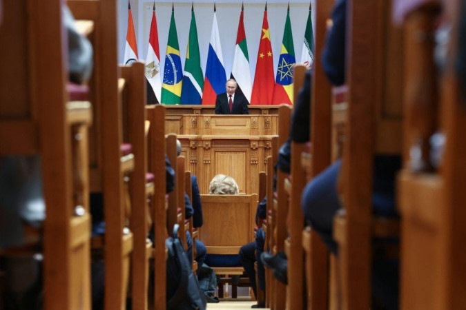 Chefes de Estado do Brasil, China, África do Sul e Índia e o chanceler russo em encontro do Brics de 2023 -  (crédito: Getty Images)