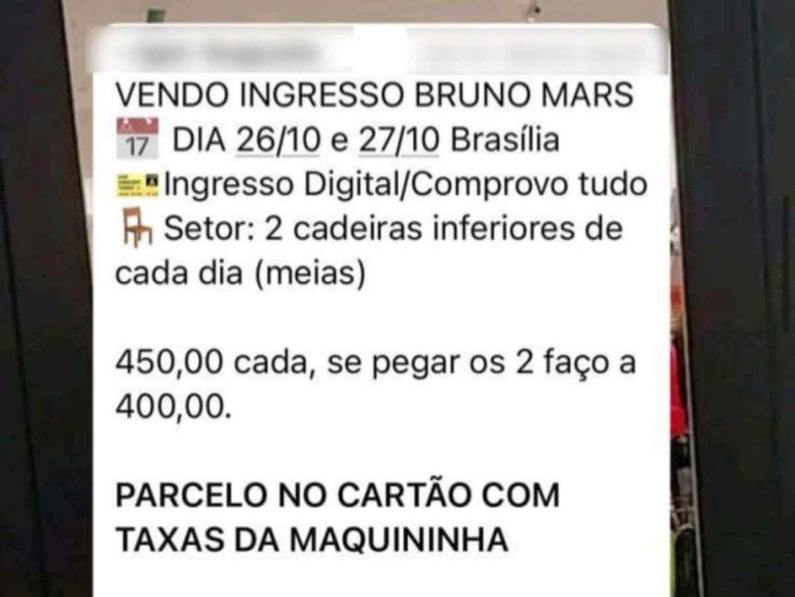 Homem que vendia ingressos falsos para show de Bruno Mars é preso