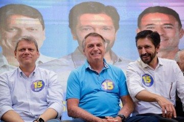 Tarcísio de Freitas, Jair Bolsonaro e Ricardo Nunes -  (crédito:  Divulgação/MDB-SP)
