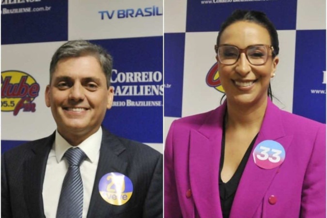 Everardo Gueiros e Cris Damasceno no debate dos candidatos à presidência da OAB-DF -  (crédito: Minervino Júnior/CB/DA.Press)