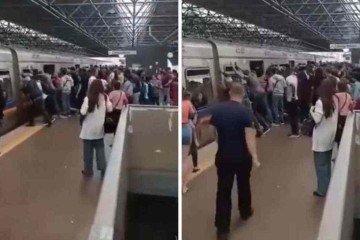 Passageiros empurram vagão de metrô após homem ficar com perna presa - Reprodução / redes sociais