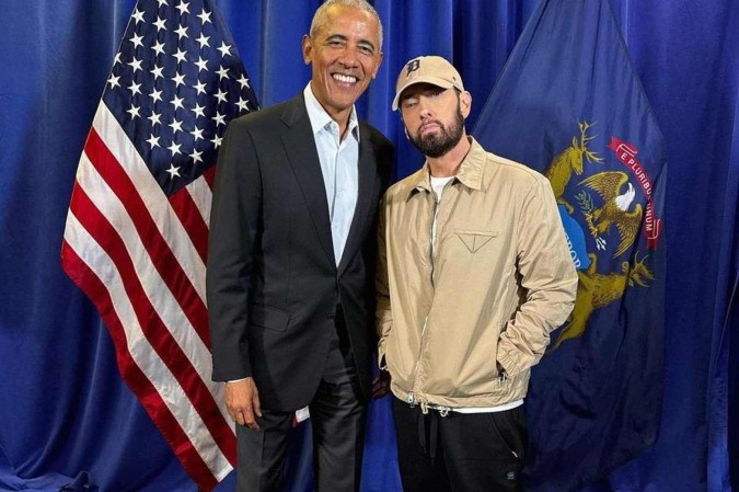 Obama abriu o discurso dizendo que já participou de de muitos comícios e que normalmente não fica nervoso, mas que estava se sentindo como o Eminem canta em 'Lose Yourself' -  (crédito: Reprodução/Instagram/@eminem)