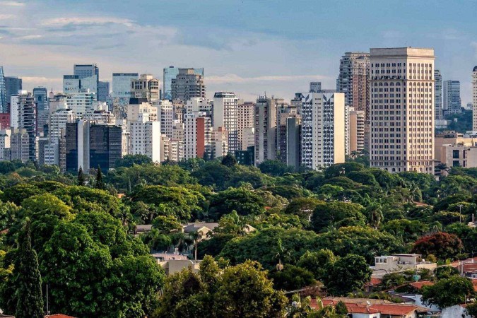 Mapa da cobertura vegetal de São Paulo: 'selva de pedra' é verde nos extremos norte e sul -  (crédito: Mapeamento Digital da Cobertura Vegetal do Município de  São Paulo/Reprodução)