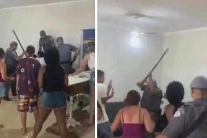 Imagens que circulam pelas redes sociais mostra a mãe de um dos jovens sendo jogada no chão -  (crédito: Reprodução/Twitter)