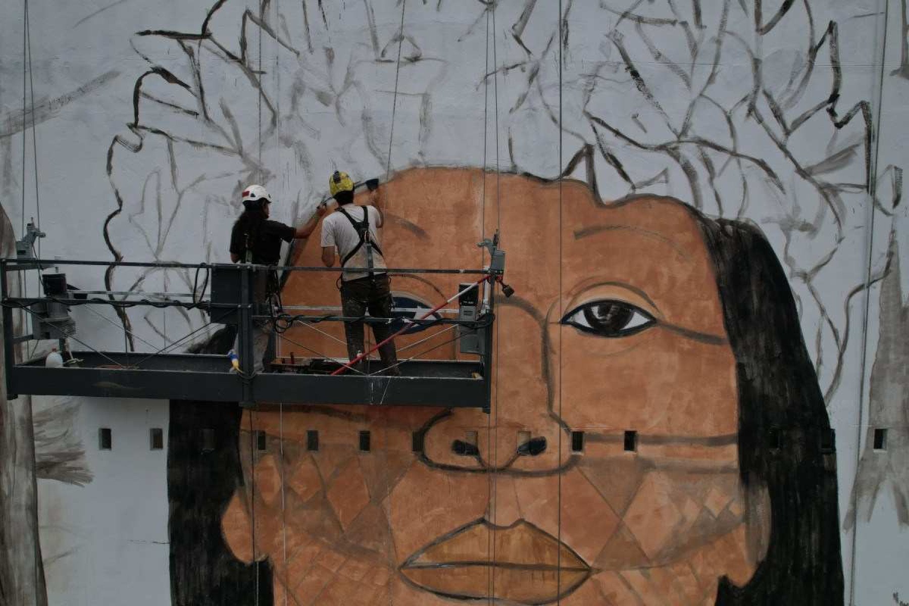 O artista Thiago Mundano inaugurou, nesta quarta-feira (23/10), um mural de 30 metros de altura e 48 metros de largura para denunciar a destruição dos biomas brasileiros  