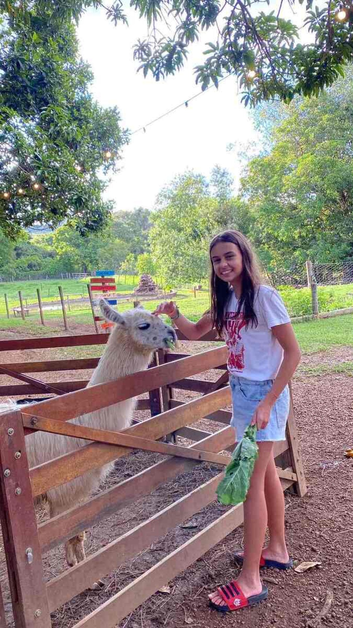 A filha Bruna, 14 anos, visitou a Fazendinha Azul