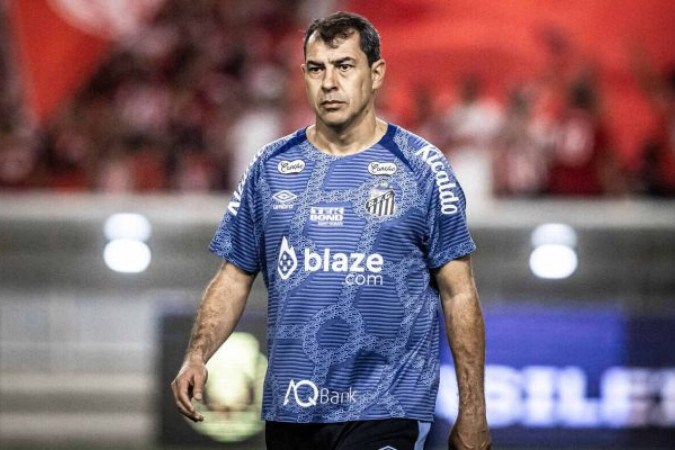 Treinador elogia o auxiliar Marcelo Fernandes, que também participou da entrevista, e analisa as críticas da torcida ao longo da campanha -  (crédito: Foto: Raul Baretta/ Santos FC)