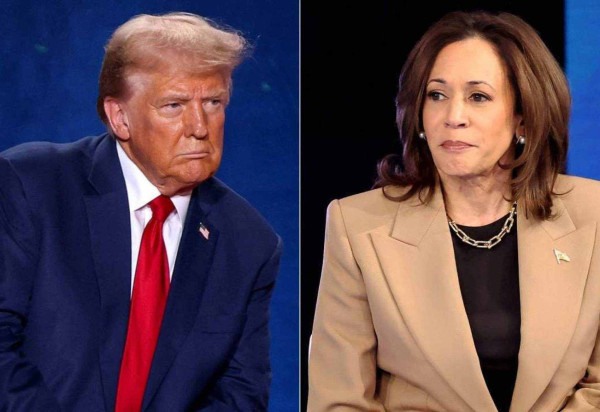  (COMBO) This combination of pictures created on October 25, 2024 shows (L) former US President and Republican presidential candidate Donald Trump looks on during a town hall event at the Crown Complex in Fayetteville, North Carolina, on October 4, 2024, and (R)
US Vice President and Democratic presidential candidate Kamala Harris listens during a Town Hall event hosted by Univision at the University of Nevada Las Vegas, in Las Vegas, Nevada, on October 10, 2024. (Photo by Logan Cyrus and RONDA CHURCHILL / AFP)
       -  (crédito:  AFP)