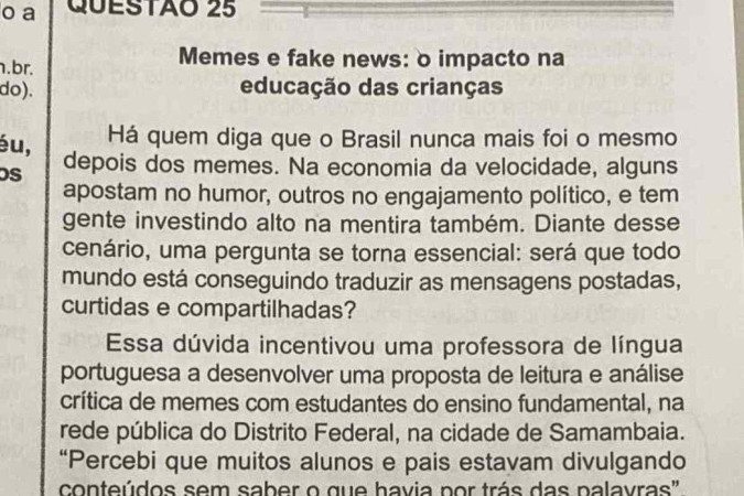 Questão do Enem citou projeto de professora de Samambaia -  (crédito: Reprodução)