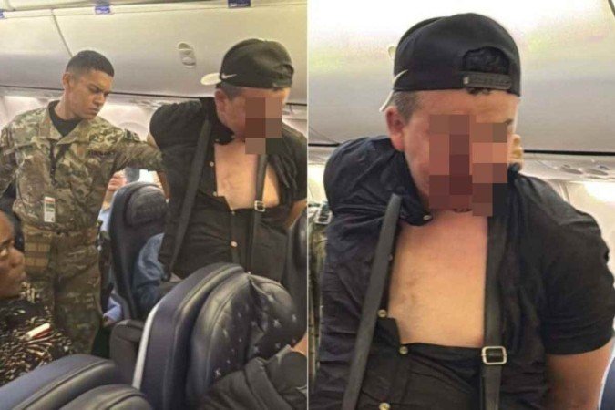 Homem tentou abrir porta de avião e foi contido - (crédito: Material cedido ao Correio) Homem tentou abrir porta de avião e foi contido - (crédito: Material cedido ao Correio)