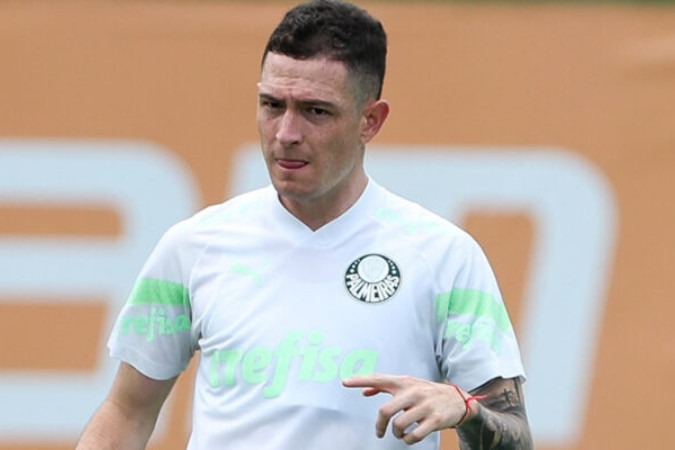 Volante argentino deixa claro que, apesar da distância para o líder Botafogo, o time alviverde não vai jogar a toalha na luta pelo título  -  (crédito: Foto: Cesar Greco/Palmeiras)