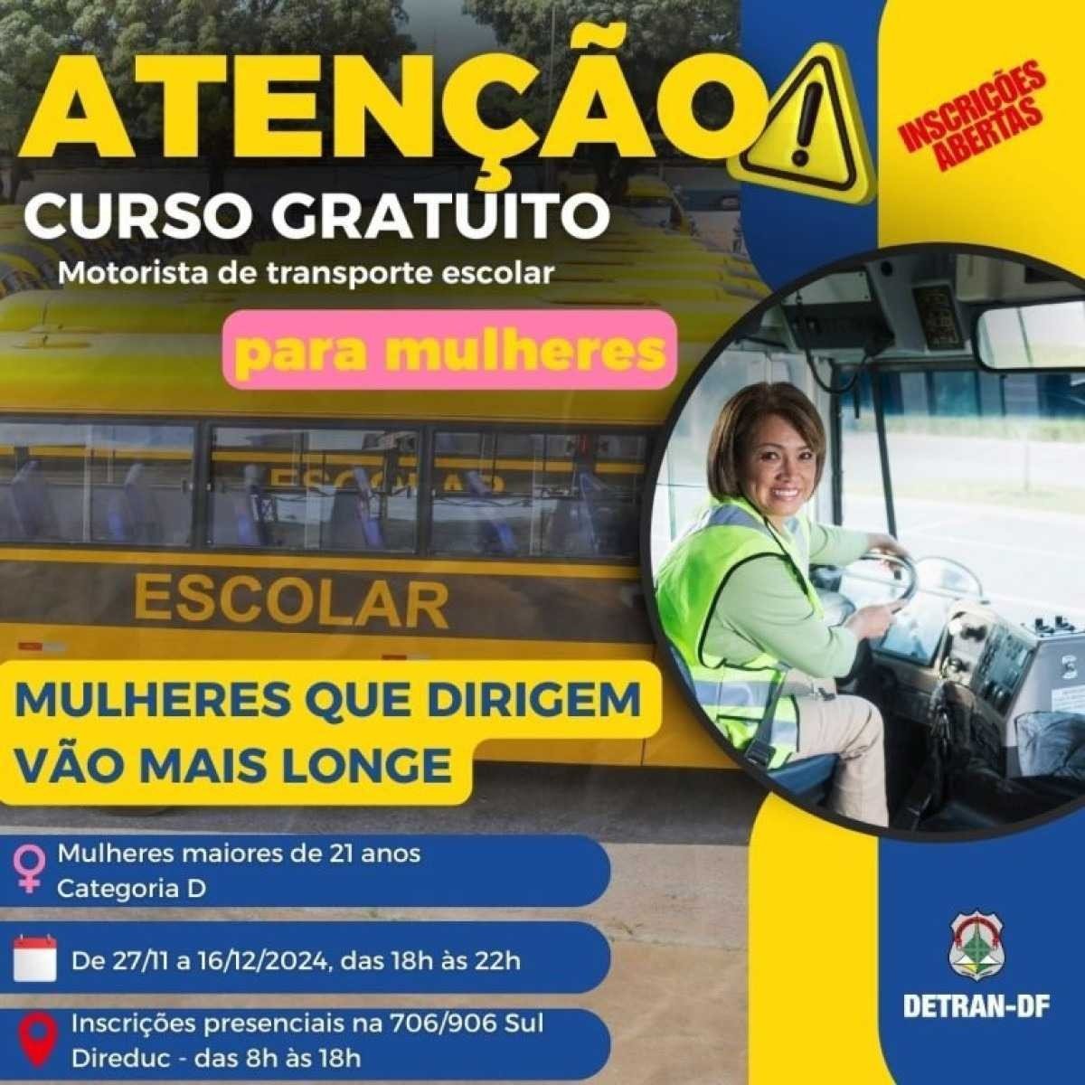 Mulheres podem se inscrever em curso gratuito de transporte escolar