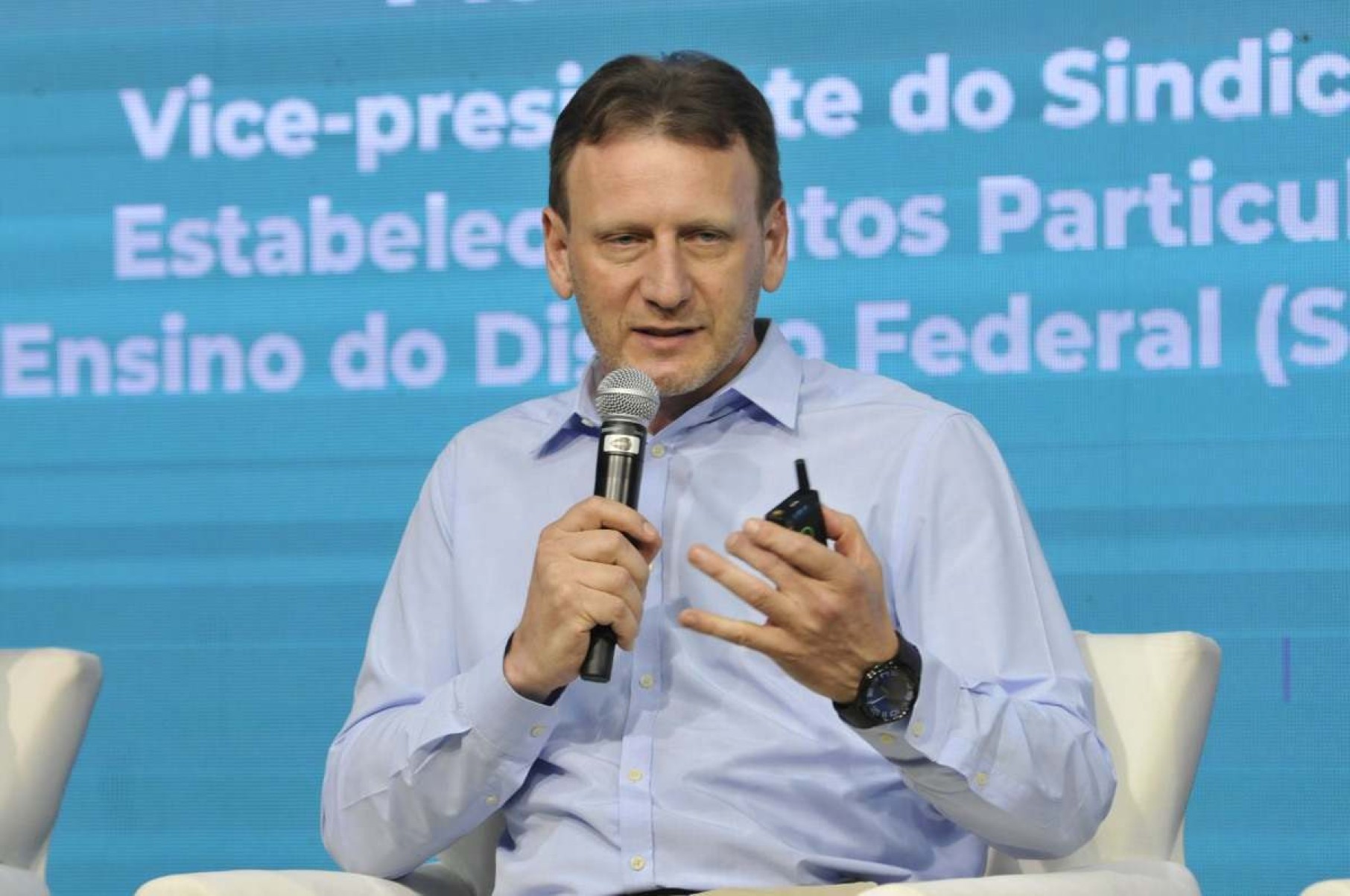  12/11/2024. Crédito: Minervino Júnior/CB/D.A Press. Brasil.  Brasilia - DF. Debate Correio Braziliense. Escolha a escola do seu filho. Marcos Scussel Vice pres. SINIPE DF