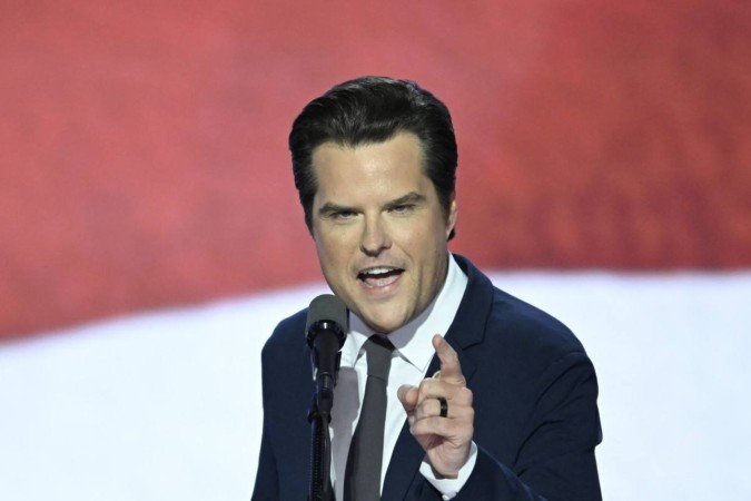  (FILES) US Representative Matt Gaetz, Republican of Florida, speaks during the third day of the 2024 Republican National Convention at the Fiserv Forum in Milwaukee, Wisconsin, on July 17, 2024. US President-elect Donald Trump announced on November 13, 2024, that he intends to nominate right-wing firebrand lawmaker Matt Gaetz US Attorney General. (Photo by ANDREW CABALLERO-REYNOLDS / AFP)
      