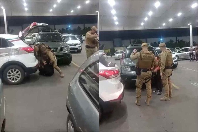 Testemunhas capturaram imagens que mostram Aline caída no chão e, posteriormente, sendo colocada no porta-malas de uma viatura pelos policiais -  (crédito: Reprodução/Arquivo Pessoal)