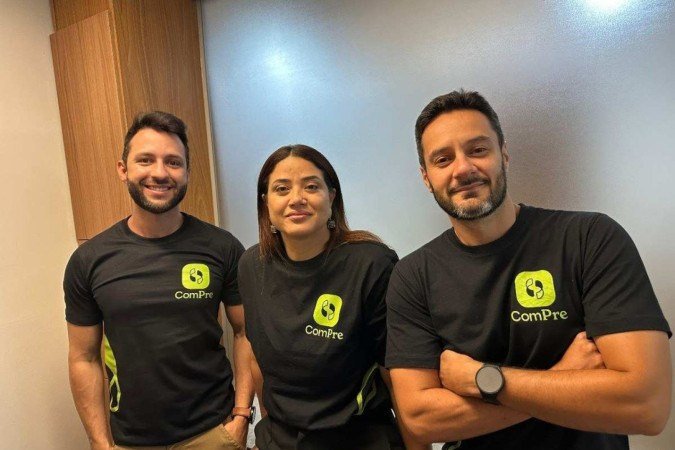 Equipe da ComPre — Comercialização de Precatórios: Andre Santos (D), sócio-fundador e diretor de TI; Joyce, CEO da empresa, e Diego Rodrigues (E), o responsável jurídico
