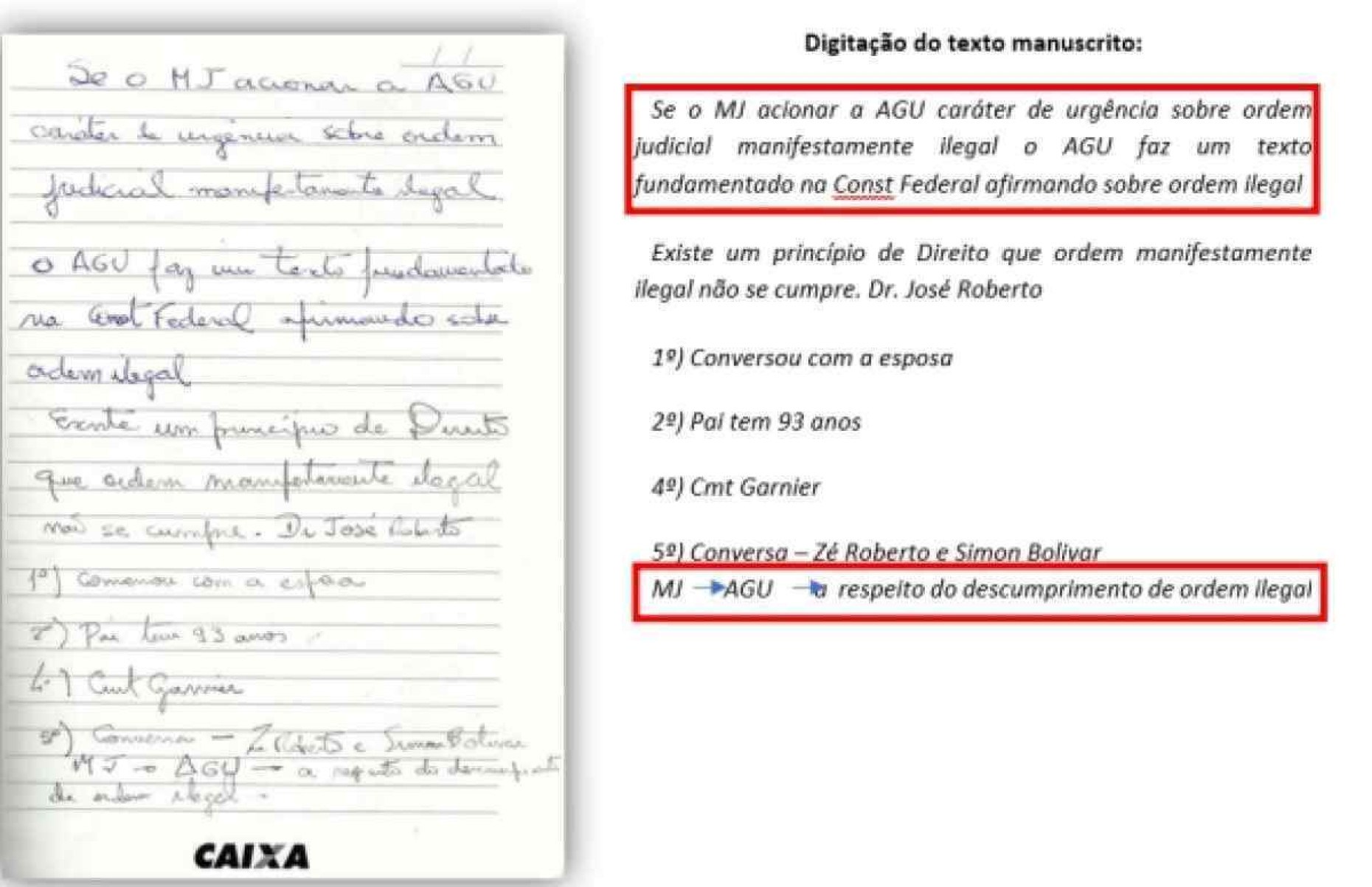 Anotações e outros documentos encontrados na casa do general Augusto Heleno