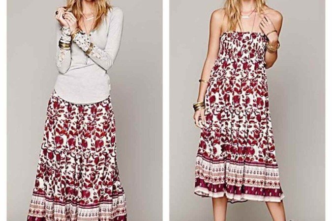 Uma saia longa pode ser transformada em um vestido