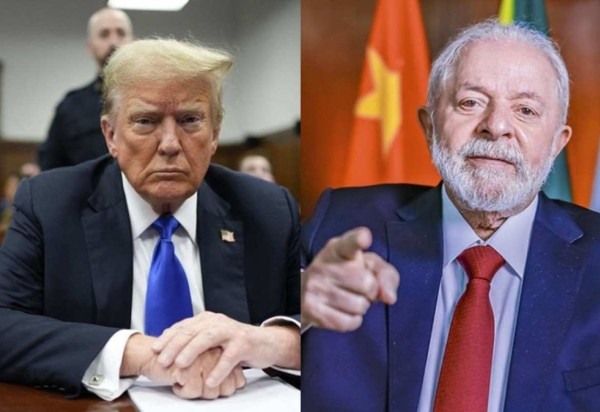 Donald Trump disse que vai impor 'tarifas de 100%' a países do Brics se eles criarem ou apoiarem a criação de nova moeda que ameace a prevalência do dólar no comércio internacional -  (crédito: Seth Wenig/AFP e Ricardo Stuckert/PR)