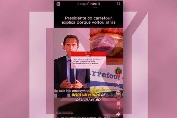 Vídeo de pronunciamento do CEO do Carrefour, Alexandre Bompard, que aparece ao lado de imagens de Jair Bolsonaro e de Elon Musk. -  (crédito: Reprodução/Comprova)