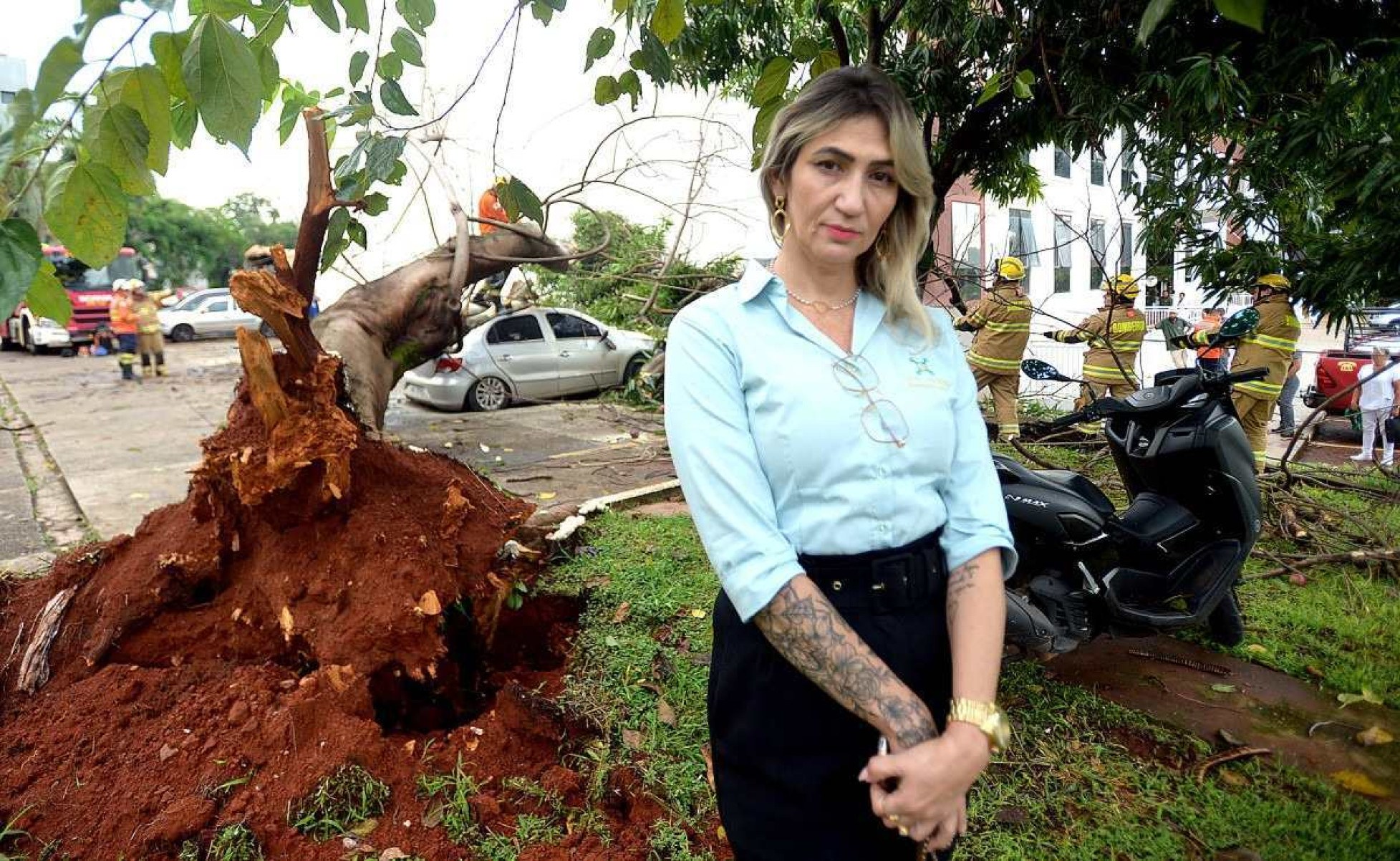 Elizabete Possidônio escapou de ser atingida pela árvore que caiu sobre o carro dela: 