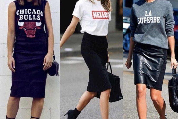 A saia midi em apresentações casuais, que podem ser transformadas em um look escrióio com um blazer ou uma camisa 