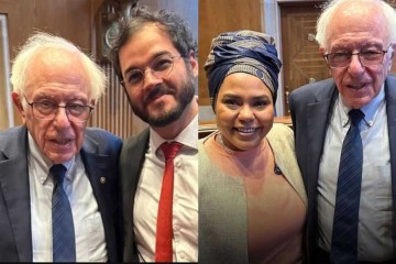 Os deputados Dandara Tonantzin e Túlio Gadêlha tiraram fotos com o senador Bernie Sanders -  (crédito: Reprodução/Redes sociais)