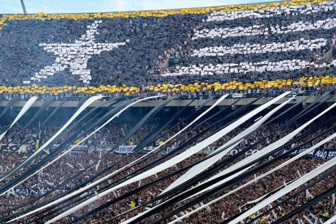 A festa da torcida botafoguense com mosaico antes do jogo que deu ao clube o primeiro título da Libertadores -  (crédito: Juan Mabromata/AFP)