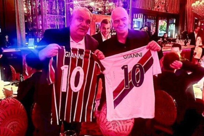 Branco ao lado do presidente da Fifa, Gianni Infantino, antes do sorteio do Super Mundial - (crédito: Foto: Instagram @brancotetra06) Branco ao lado do presidente da Fifa, Gianni Infantino, antes do sorteio do Super Mundial - (crédito: Foto: Instagram @brancotetra06)